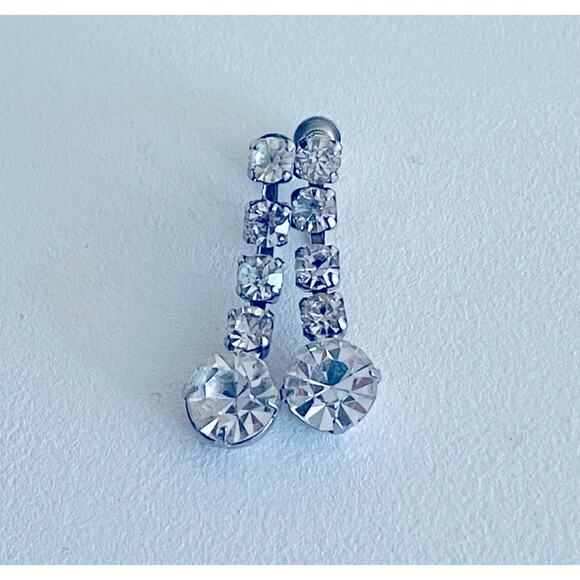 Vtg MCM Rhinestone Drop Dangling Screw-back Earrings, Bride Prom Formal Special - Picture 7 of 8